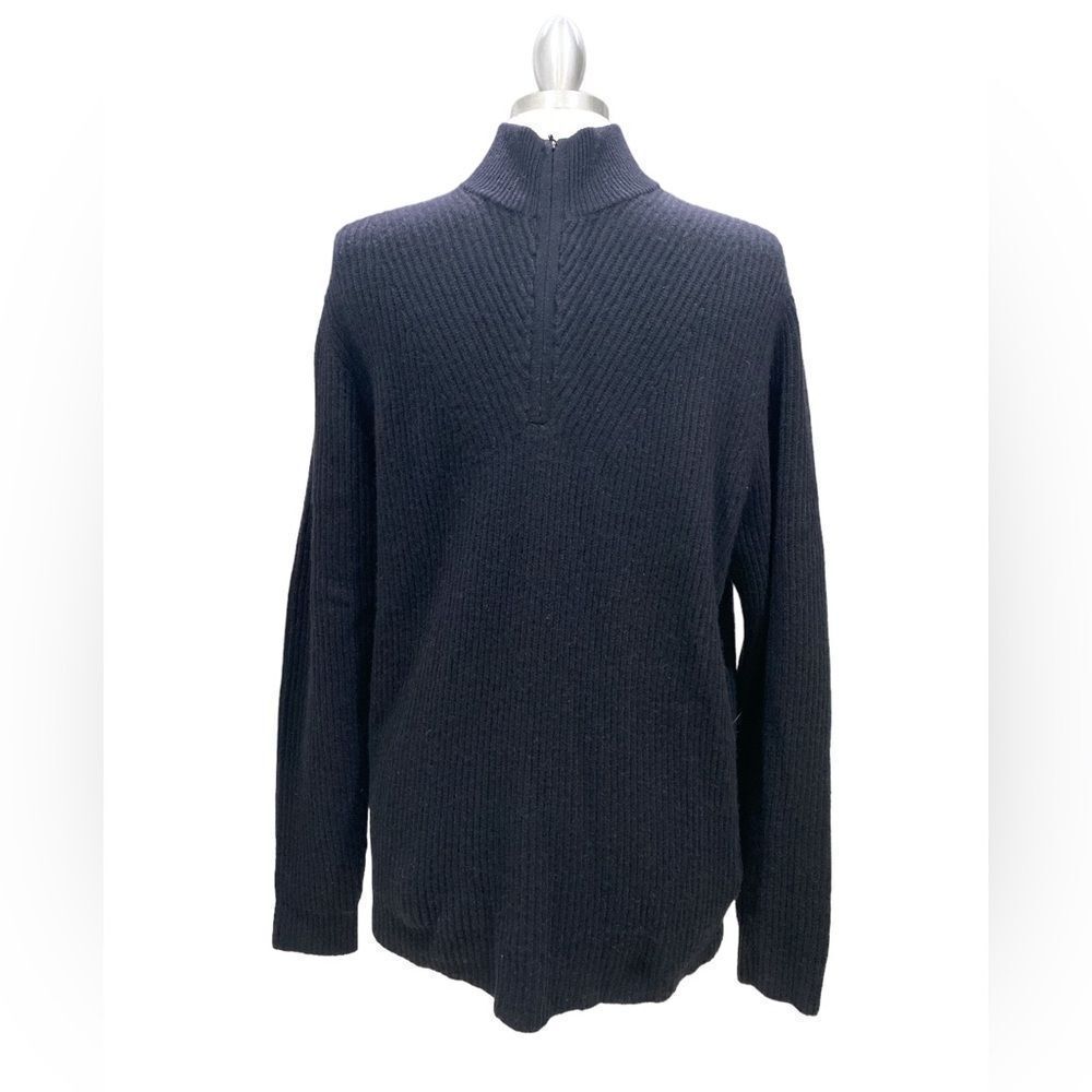 Black Brown LUX jet black ribbed 100% cashmere zipper sleeve length 21 1/2 inch